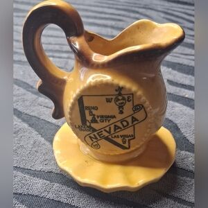 Vintage Nevada Ceramic Souvenir Pitcher - Mustard Yellow 3"